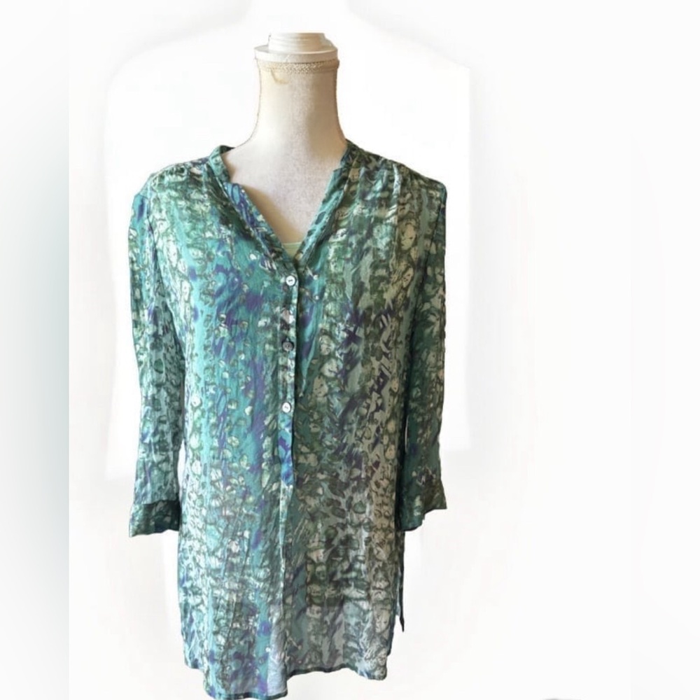 ESCADA Size 34 Teal Green Print Silk Tunic With Camisole